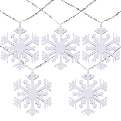 Northlight 10 B/O White Snowflake LED Warm White Christmas Lights - 4.5 ft Clear Wire