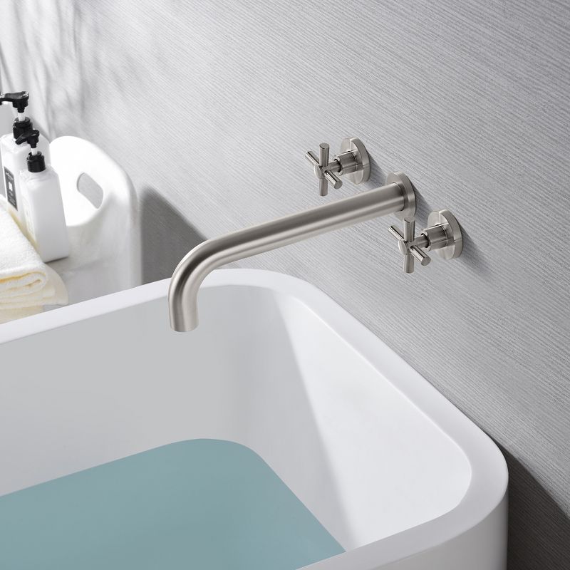 Sumerain Tub Faucet Brushed Nickel Wall Mount Tub Filler High Flow Bathtub Faucet, Extra Long Spout, 4 of 8