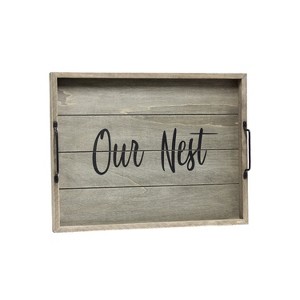 HomeRoots 16" Gray And Black Our Nest Serving Tray With Handles - 1 of 3