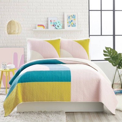 Modshapes Pink and Blue Cotton Twin Quilt Set