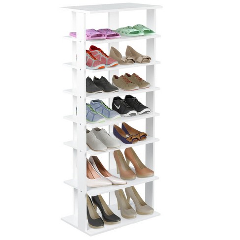 Tangkula 7-Tier Wooden Shoe Rack Narrow Vertical Shoe Stand Storage Display  Shelf White