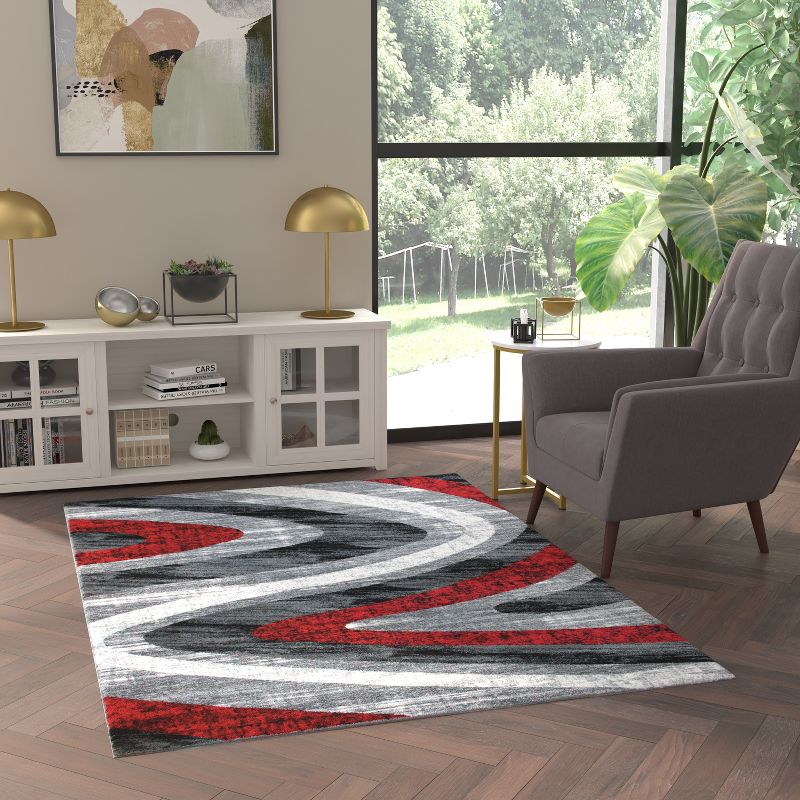 Emma and Oliver Modern Plush Pile Olefin Accent Rug with Abstract Arch Design and Natural Jute Backing, 2 of 7