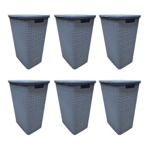 YBM Home Plastic Rattan Laundry Hamper Basket with Hinged Lid, Pack of 6 - 1 of 3