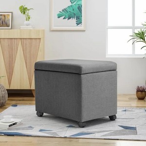 Kumasinova 24" Traditional Fabric Storage Ottoman with Casters,Foot Stool with Hidden Compartment,Mobile Ottoman Foot Rest for Living Room&Office - 1 of 4
