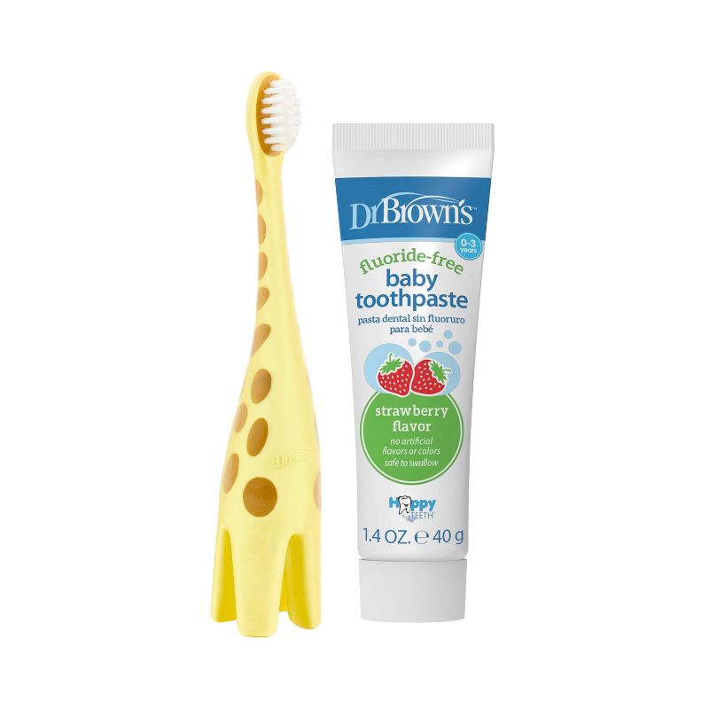 Dr. Brown&#39;s Infant-to-Toddler Training Toothbrush &#38; Fluoride-Free Baby Toothpaste Strawberry Flavor - 0-3 years - Giraffe, 4 of 12
