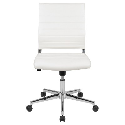 Executive High-Back Armless White Leather & Chrome Swivel Office Chair