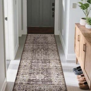 Acekool Vintage Floral Washable Area Rug, Soft Low-Pile Carpet, Non-Slip TPR Backing, velvet Cotton for Living Room, Bedroom, Entryway - 1 of 4