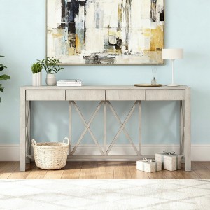 Luxystar 60'' Console Table with 4 Spacious Drawers, Open Bottom Storage for Living Room and Hallway, Grey - 1 of 4