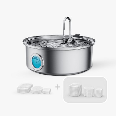 Oneisall PWF-002-B 7L Stainless Steel Dog Fountain - Quiet, Triple Filtration & Water Level (w/11 Filters)