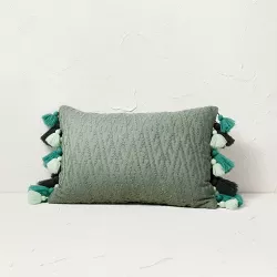 Chunky Woven Lumbar Throw Pillow with Tassels Turquoise - Opalhouse™ designed with Jungalow™
