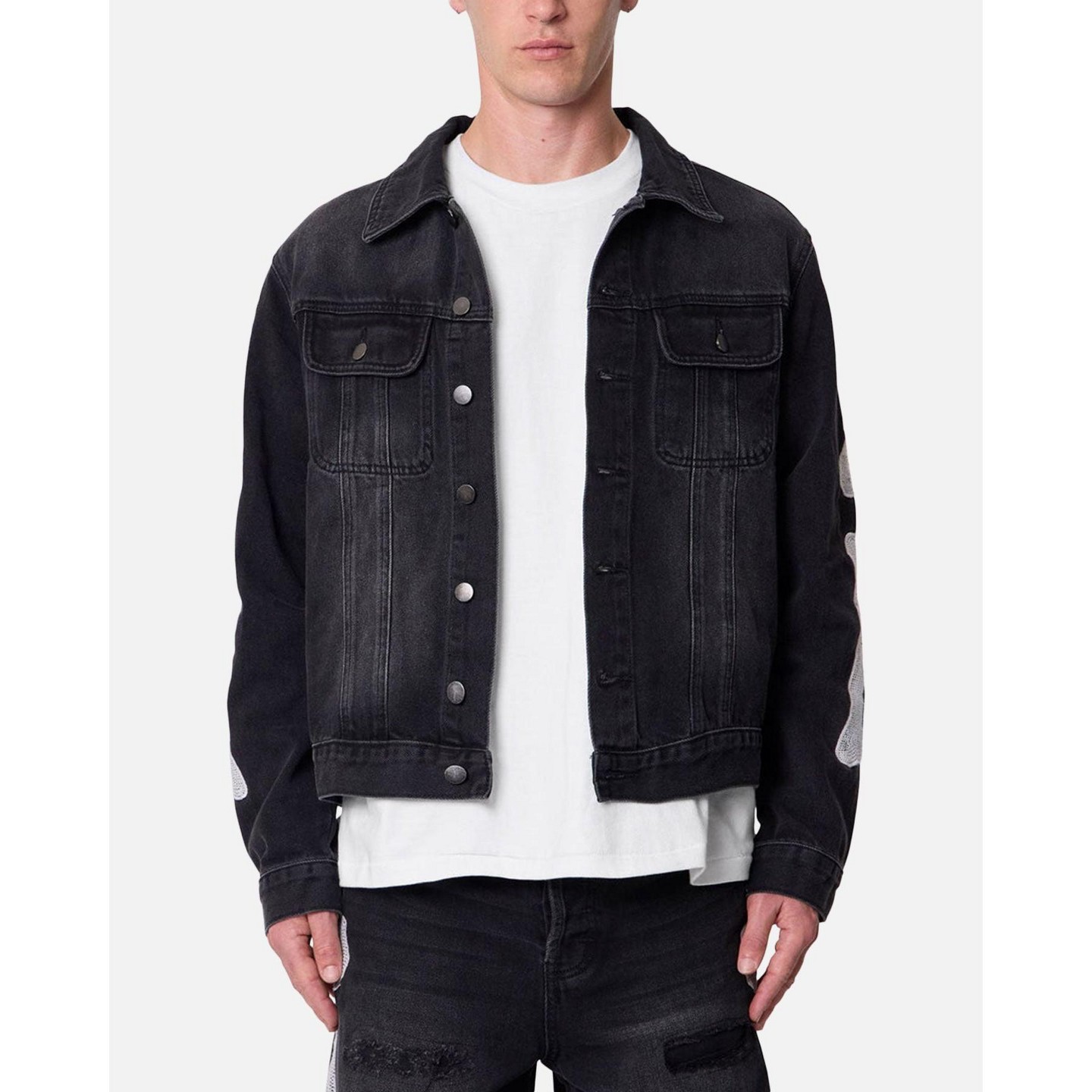 Мужские куртки MNML Raw Skeleton Trucker Jacket - Washed Black XL — фото 1