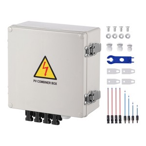 VEVOR PV Combiner Box, 4 String, Solar Combiner Box with 10A Rated Current Fuse 63A Circuit Breaker Lightning Arrester and Solar Connector, White - 1 of 4