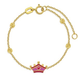 Girls' Pink Enamel Crown Bracelet 14k Gold -  In Season Jewelry - 1 of 1