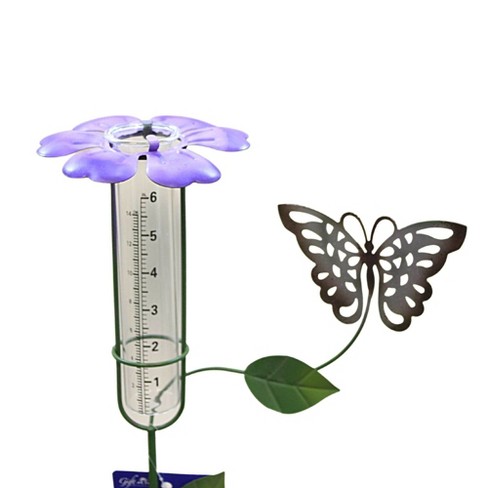 Spinning Purple Metal Flower Thermometer Garden Stake