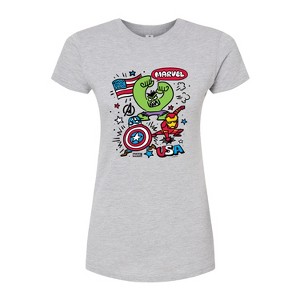 Women's - Marvel - Avengers USA Sketch Juniors Fitted Graphic T-Shirt - 1 of 3