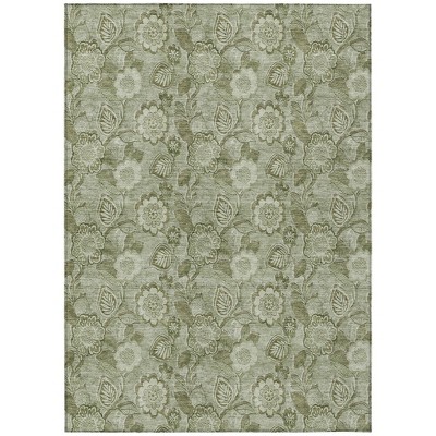 Artichoke Green And Fern Green Floral Washable Indoor Outdoor Area Rug