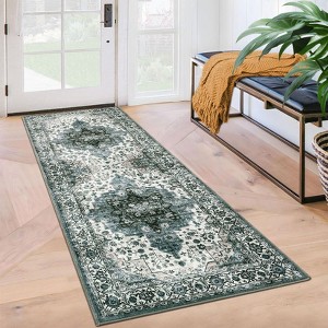 Vintage Medallion Washable Throw Rug, Non-Slip, Non-Shedding Soft Low Pile Carpet, Foldable Indoor Floor Cover for Living Room, Dining Room. - 1 of 4
