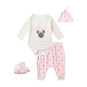 Disney Minnie Mouse Baby Girls 4 Pack Bodysuit with Booties, Hat and Pants Set for Infant - 1 of 4
