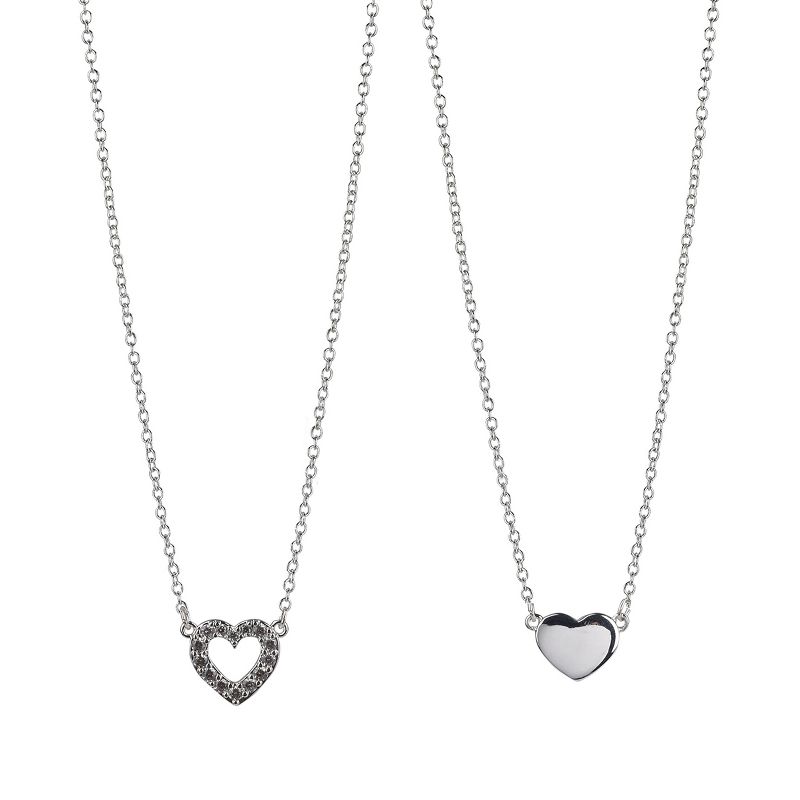 FAO 2pc Silver Tone Heart Pendant Mommy & Me Necklace Set, 1 of 3
