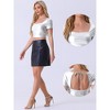INSPIRE CHIC Women's Metallic Square Neck Short Sleeve Shiny Crop Top - 2 of 4