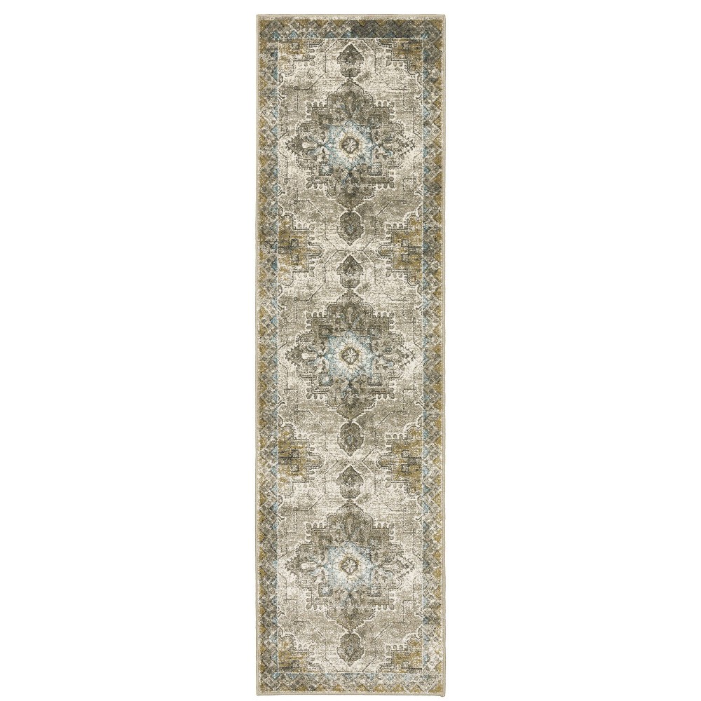 Photos - Area Rug 2'3"x7'6" Victor Bohemian Center Medallion  Gray/Blue - Captiv8e D