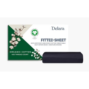 Delara GOTS Certified 100% Organic Cotton Fitted Sheet, 400TC, Long Staple, Soft, Silky, Moisture-Wicking & Breathable Sheet - 1 of 4
