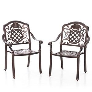 Costway 2/4 PCS Patio Cast Aluminum Chairs Outdoor Metal Armchairs with Ergonomic Curved Seat Red Copper - 1 of 4