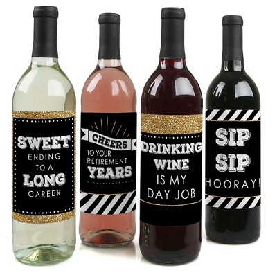 Big Dot of Happiness Happy Retirement - Retirement Party Decorations for Women and Men - Wine Bottle Label Stickers - Set of 4