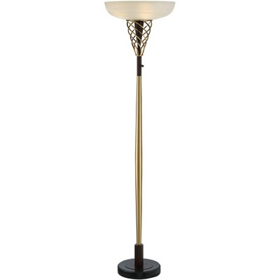 Possini Euro Design Modern Luxe Torchiere Floor Lamp LED Bronze Brass White Marbleized Glass Decor for Living Room Reading Uplight