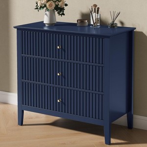 Heynemo Fluted 3 Drawer Dresser, Set of 1 with Ball Bearing Slide, Modern Nightstand Cabinet with Spacious Storage for Bedroom, Hallway, White - 1 of 4