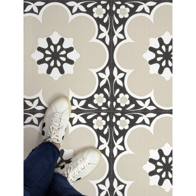Black and Tan Floral Vinyl Peel and Stick Floor Tiles