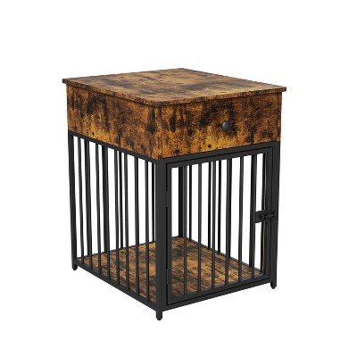 FURNIinspire Pet Crates And Houses Dog Crate Cage Dog House, Dog Kennel With Drawer, Pet Furniture End Table For Small Dog, Brown, 22.9"*19.7"*27.2"