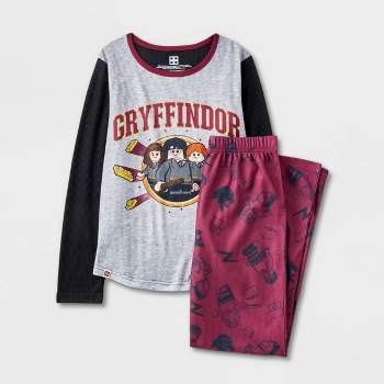 Girls' Harry Potter Gryffindor 2pc Thermal Pajama Set - Dark Purple/Black