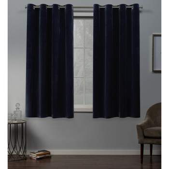 Set of 2 63"x54" Velvet Heavyweight Grommet Top Window Curtain Panel Navy Blue - Exclusive Home