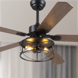 42 or 52 or 56 Inches Ceiling Fan with Light Caged Bulbs Plywood Blades for Farmhouse Bedroom Remote Control - 1 of 4