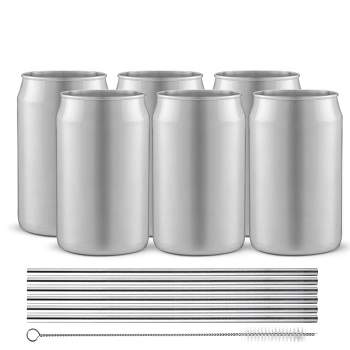 12 Pack Beer Can Glass With Bamboo Lids And Straw 16 Oz Drinking