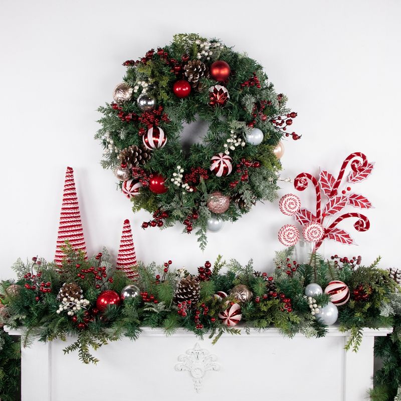 Northlight Pre-Decorated Peppermint Ornaments Artificial Pine Christmas Garland - Unlit - 6', 2 of 8