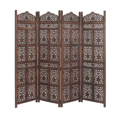 Traditional Carved Wood Room Divider Screen Brown - Olivia & May