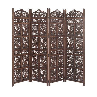 Traditional Carved Wood Room Divider Screen Brown - Olivia & May