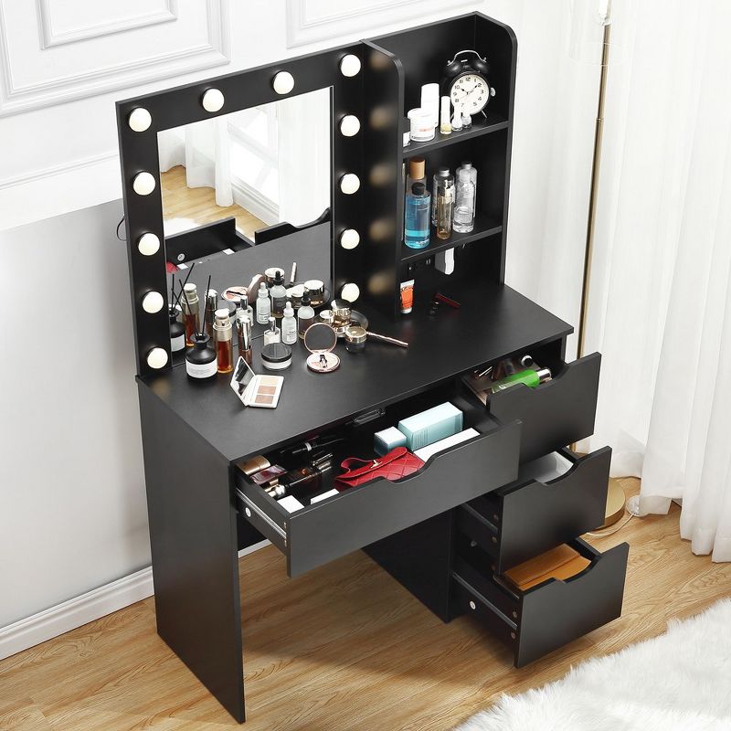 Makeup Vanity with Drawers, Black Dressing Table with Mirror and Lights in 3 Colors 12 LED, 2 of 7