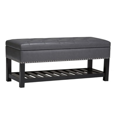 43" Riley Storage Ottoman Bench Stone Gray Faux Leather - WyndenHall