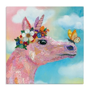 Stupell Industries Butterfly Kisses Pink Fantasy Unicorn Flower Blossoms Canvas Art, 36" x 36" - 1 of 4