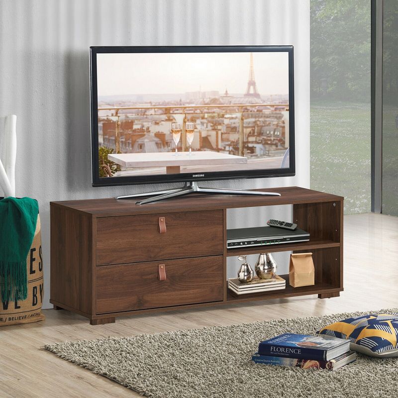 Costway TV Stand Entertainment Media Center Console for TV's up to 55'' Walnut/Black, 2 of 11