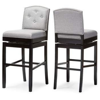 Set of 2 Ginaro Modern and Contemporary Fabric Button Tufted Upholstered Swivel Barstools - Gray - Baxton Studio