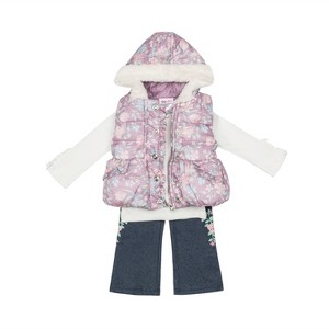 Little Lass Toddler Girls' 3 Piece Puffer Vest Set - 1 of 3
