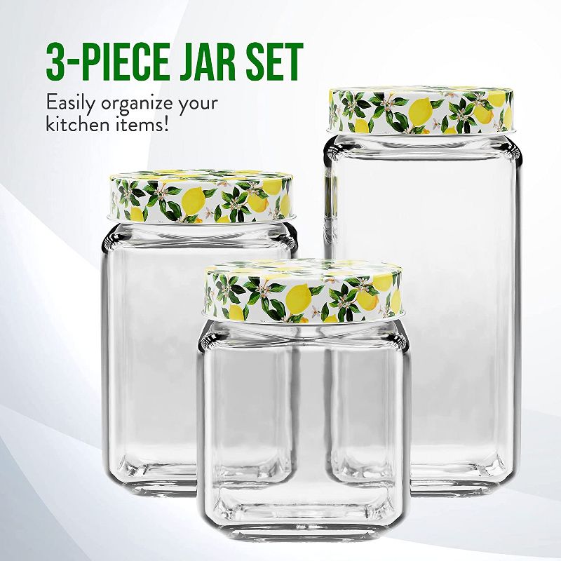 American Atelier Clear Glass Set of 3 Jars, Lemon Design on Airtight Lid, Food Storage Containers, 45, 63, and 74-Ounce Capacity, Dishwasher Safe, 3 of 9