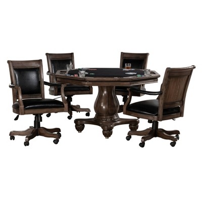 5pc Freeport Octagonal Game Dining Set with 4 Caster Chairs Walnut - Hillsdale Furniture