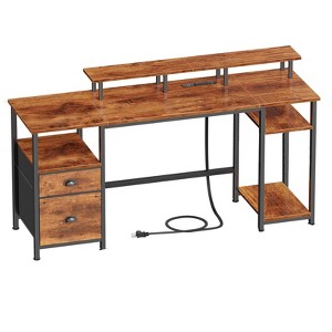 Itopfox Computer Desk with Power Outlet & LED Lights, Fabric File Cabinet & Drawer, Reversible Table with Shelves & Monitor Stand, Home Office - 1 of 4