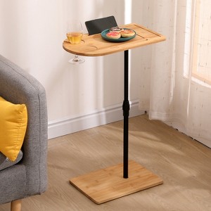 KTMBDW Couch Tray Table Bamboo Height Adjustable Side Table for Sofa C-shaped Oval End Tables with Slots for Living Room , Bedroom,Natural - 1 of 4