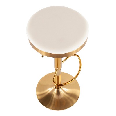 Set of 2 Gold Steel and Cream Velvet Adjustable Swivel Bar Stools